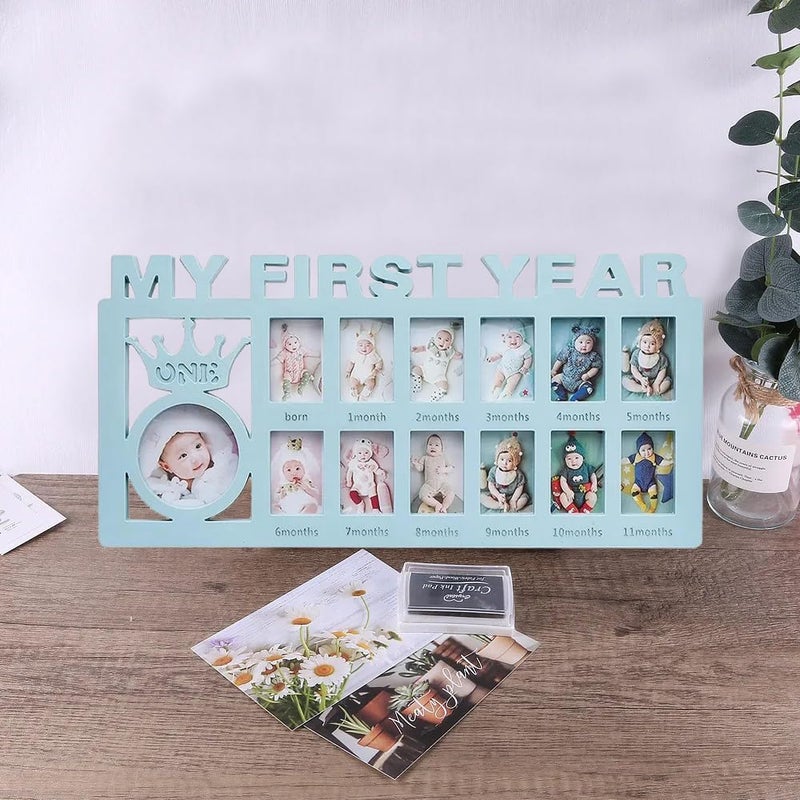 CCONYA Creative Baby Commemorate First 12 Months Picture Frame Kids Growing Memory Gift DIY Newborns First Year Souvenirs Photo Frame (blue) - Image 2